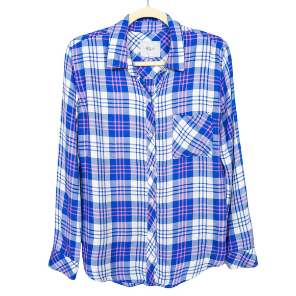 RAILS Hunter Plaid Shirt in White Candy Azure Long Sleeve Buttoned Women's Small - Picture 1 of 5